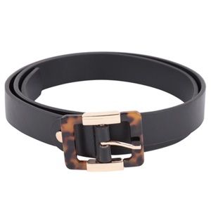 NEW BLACK FAUX LEATHER BELT W/STYLISH ACETATE BUCKLE!